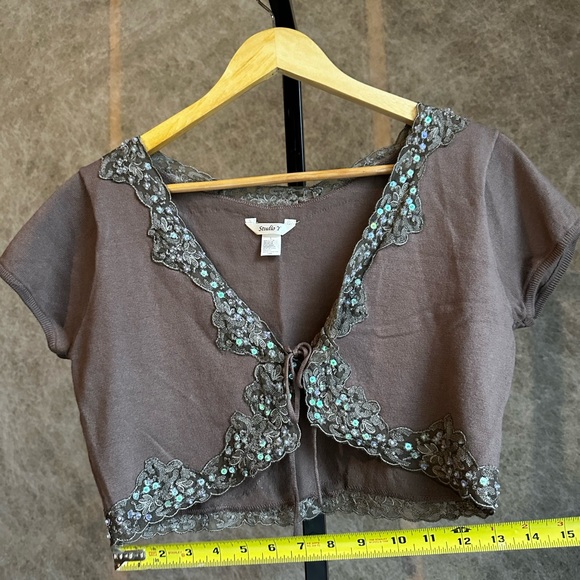 Y2K Studio Y Cropped 1/2 Cardi with Sequins Women’s L - Picture 9 of 12